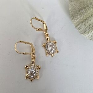 Gold Filled Earrings Zircon Turtle Charm